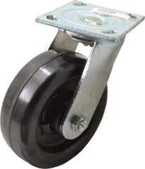Value Collection - 6" Diam x 2" Wide x 7-1/2" OAH Top Plate Mount Swivel Caster with Brake - Phenolic, 1,200 Lb Capacity, Roller Bearing, 4 x 4-1/2" Plate - Eagle Tool & Supply