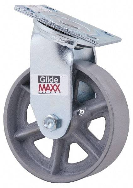 Value Collection - 6" Diam x 2" Wide x 7-1/2" OAH Top Plate Mount Swivel Caster - Semi-Steel, 1,200 Lb Capacity, Roller Bearing, 4 x 4-1/2" Plate - Eagle Tool & Supply