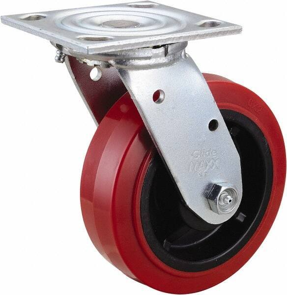 Value Collection - 6" Diam x 2" Wide x 7-1/2" OAH Top Plate Mount Swivel Caster - Polyurethane, 600 Lb Capacity, Roller Bearing, 4 x 4-1/2" Plate - Eagle Tool & Supply