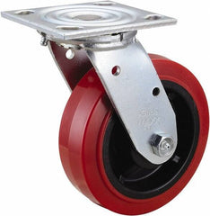 Value Collection - 6" Diam x 2" Wide x 7-1/2" OAH Top Plate Mount Swivel Caster - Polyurethane, 600 Lb Capacity, Roller Bearing, 4 x 4-1/2" Plate - Eagle Tool & Supply