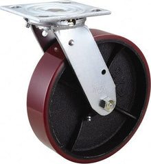Value Collection - 8" Diam x 2" Wide x 9-1/2" OAH Top Plate Mount Swivel Caster - Polyurethane, 1,200 Lb Capacity, Roller Bearing, 4 x 4-1/2" Plate - Eagle Tool & Supply