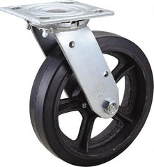 Value Collection - 8" Diam x 2" Wide x 9-1/2" OAH Top Plate Mount Swivel Caster - Rubber, 600 Lb Capacity, Roller Bearing, 4 x 4-1/2" Plate - Eagle Tool & Supply