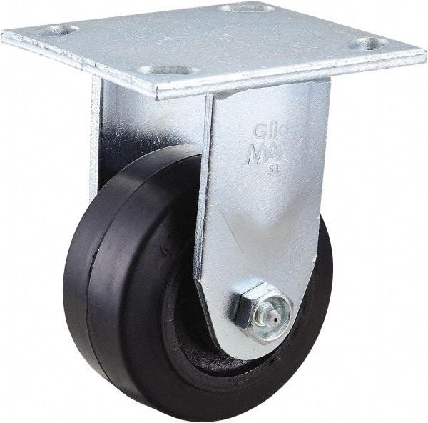Value Collection - 4" Diam x 2" Wide x 5-5/8" OAH Top Plate Mount Rigid Caster - Rubber, 300 Lb Capacity, Roller Bearing, 4 x 4-1/2" Plate - Eagle Tool & Supply