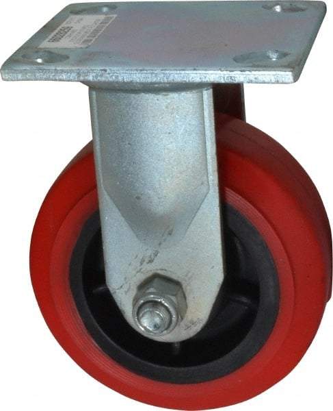 Value Collection - 5" Diam x 2" Wide x 6-1/2" OAH Top Plate Mount Rigid Caster - Polyurethane, 600 Lb Capacity, Roller Bearing, 4 x 4-1/2" Plate - Eagle Tool & Supply
