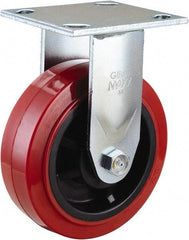 Value Collection - 6" Diam x 2" Wide x 7-1/2" OAH Top Plate Mount Rigid Caster - Polyurethane, 600 Lb Capacity, Roller Bearing, 4 x 4-1/2" Plate - Eagle Tool & Supply