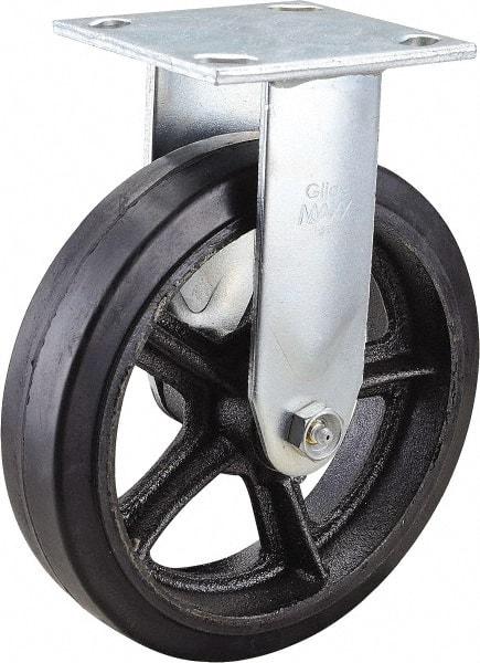 Value Collection - 8" Diam x 2" Wide x 9-1/2" OAH Top Plate Mount Rigid Caster - Rubber, 600 Lb Capacity, Roller Bearing, 4 x 4-1/2" Plate - Eagle Tool & Supply