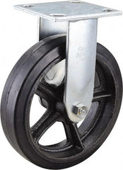 Value Collection - 8" Diam x 2" Wide x 9-1/2" OAH Top Plate Mount Rigid Caster - Rubber, 600 Lb Capacity, Roller Bearing, 4 x 4-1/2" Plate - Eagle Tool & Supply