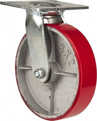 Fairbanks - 8" Diam x 2" Wide x 9-1/4" OAH Top Plate Mount Swivel Caster - Polyurethane, 1,200 Lb Capacity, Roller Bearing, 4-1/2 x 6-1/4" Plate - Eagle Tool & Supply