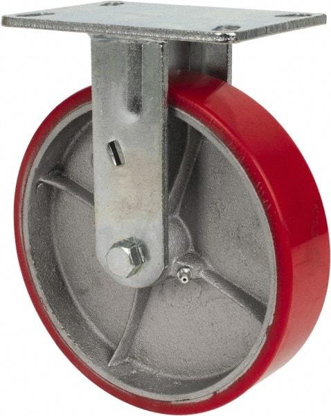 Fairbanks - 8" Diam x 2" Wide x 9-1/4" OAH Top Plate Mount Rigid Caster - Polyurethane, 1,200 Lb Capacity, Roller Bearing, 4-1/2 x 6-1/4" Plate - Eagle Tool & Supply