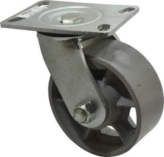 Value Collection - 6" Diam x 2-1/2" Wide x 7-1/2" OAH Top Plate Mount Swivel Caster - Semi-Steel, 1,800 Lb Capacity, Roller Bearing, 4-1/2 x 6-1/4" Plate - Eagle Tool & Supply
