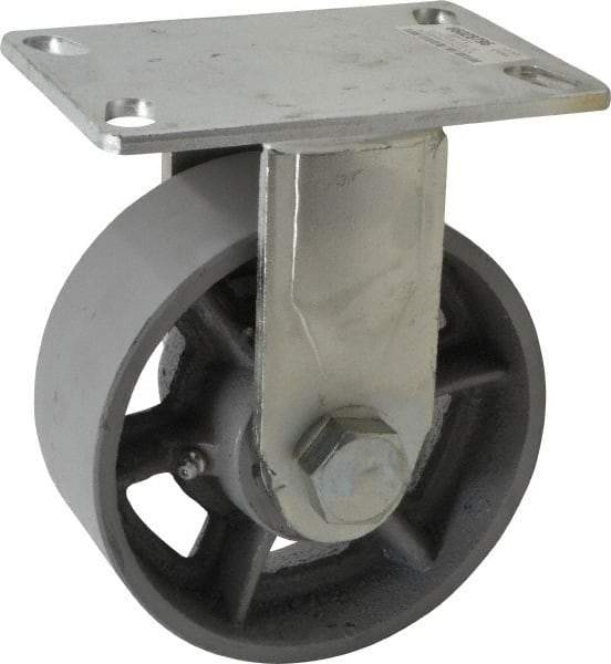 Value Collection - 6" Diam x 2-1/2" Wide x 7-1/2" OAH Top Plate Mount Rigid Caster - Semi-Steel, 1,800 Lb Capacity, Roller Bearing, 4-1/2 x 6-1/4" Plate - Eagle Tool & Supply