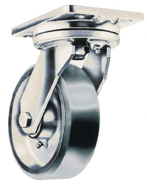Fairbanks - 8" Diam x 2" Wide x 9-1/4" OAH Top Plate Mount Swivel Caster - Phenolic, 1,000 Lb Capacity, Roller Bearing, 4-1/2 x 6-1/4" Plate - Eagle Tool & Supply