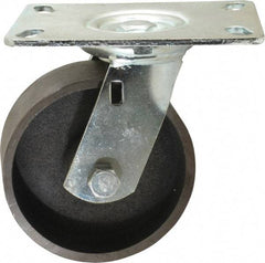 Fairbanks - 5" Diam x 2" Wide x 6-1/4" OAH Top Plate Mount Swivel Caster - Semi-Steel, 900 Lb Capacity, Roller Bearing, 4-1/2 x 6-1/4" Plate - Eagle Tool & Supply