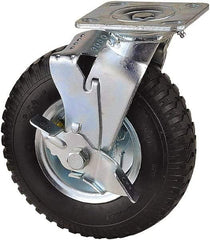 Value Collection - 8" Diam x 2" Wide, Pneumatic Swivel with Brake Caster - 300 Lb Capacity, Top Plate Mount, 4" x 4-1/2" Plate, Sealed Ball Bearing - Eagle Tool & Supply