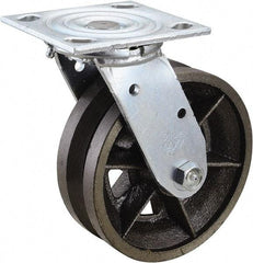 Value Collection - 6" Diam x 2" Wide, Metal With Groove Swivel Caster - 1,000 Lb Capacity, Top Plate Mount, 4" x 4-1/2" Plate, Roller Bearing - Eagle Tool & Supply
