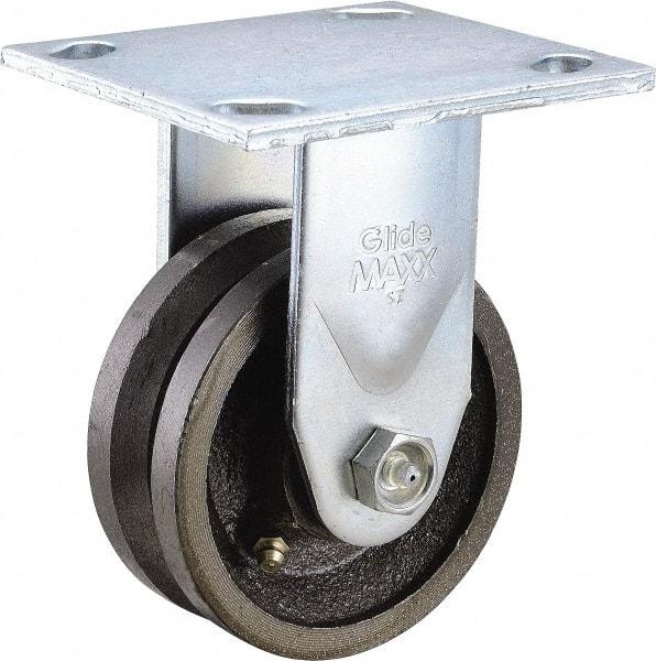 Value Collection - 4" Diam x 1-1/2" Wide, Metal With Groove Rigid Caster - 600 Lb Capacity, Top Plate Mount, 4" x 4-1/2" Plate, Roller Bearing - Eagle Tool & Supply