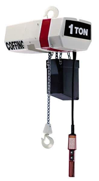 Coffing - 1/2 Ton Capacity, 32 FPM Lift Speed, Electric Chain Hoist - 20' Max Lift, 16-3/4" Min Headroom, 1 Chain - Eagle Tool & Supply