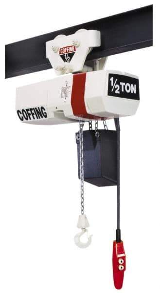 Coffing - 1/4 Ton Capacity, 16 FPM Lift Speed, Electric Chain Hoist - 15' Max Lift, 17-11/32" Min Headroom, 1 Chain - Eagle Tool & Supply