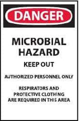 NMC - "Danger - Microbial Hazard - Keep Out - Authorized Personnel Only - Respirators and Protective Clothing Are Required in This Area", 17" Long x 11" Wide, Paper Safety Sign - Rectangle, Use for Security & Admittance - Eagle Tool & Supply