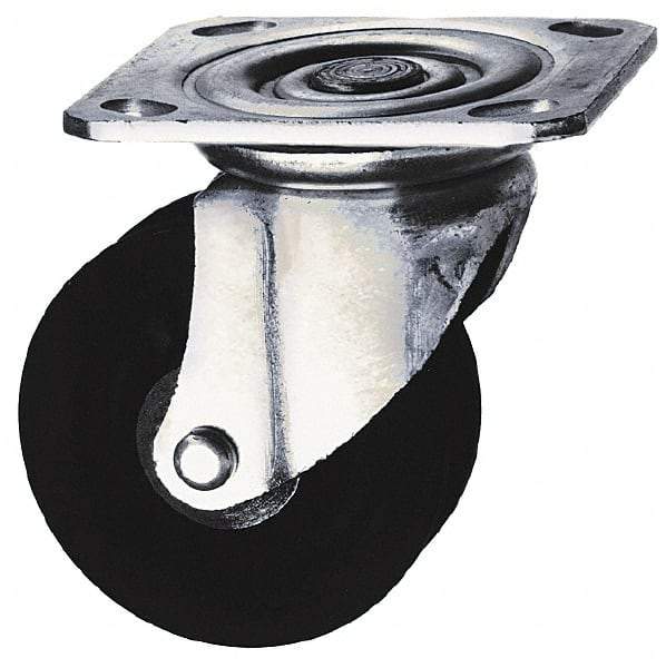 Albion - 3" Diam x 1-1/4" Wide x 3-11/16" OAH Top Plate Mount Swivel Caster - Hard Rubber, 225 Lb Capacity, Self-Lubricating Bearing, 3-1/8 x 4-1/8" Plate - Eagle Tool & Supply