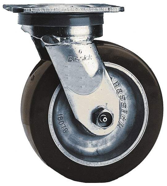 Albion - 5" Diam x 2" Wide x 6-1/2" OAH Top Plate Mount Swivel Caster - Polyolefin, 650 Lb Capacity, Roller Bearing, 4 x 4-1/2" Plate - Eagle Tool & Supply