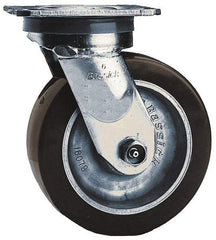 Albion - 5" Diam x 2" Wide x 6-1/2" OAH Top Plate Mount Swivel Caster - Polyolefin, 650 Lb Capacity, Roller Bearing, 4 x 4-1/2" Plate - Eagle Tool & Supply
