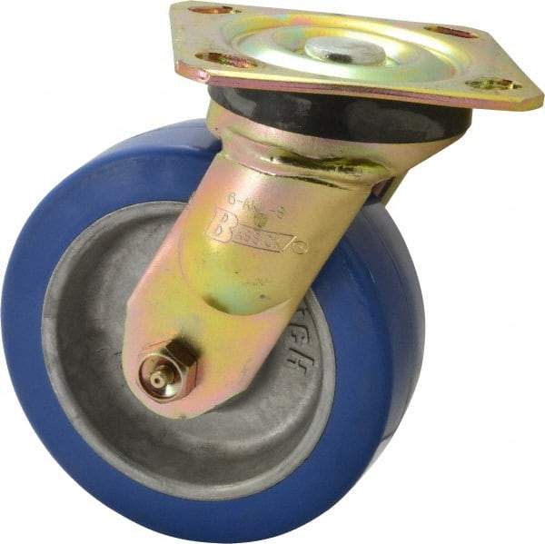 Albion - 6" Diam x 2" Wide x 7-1/2" OAH Top Plate Mount Swivel Caster - Polyurethane, 1,100 Lb Capacity, Roller Bearing, 4 x 4-1/2" Plate - Eagle Tool & Supply