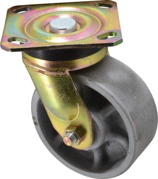 Albion - 5" Diam x 2" Wide x 6-1/2" OAH Top Plate Mount Swivel Caster - Semi-Steel, 1,100 Lb Capacity, Roller Bearing, 4 x 4-1/2" Plate - Eagle Tool & Supply