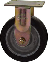 Albion - 6" Diam x 2" Wide x 7-1/2" OAH Top Plate Mount Rigid Caster - Rubber, 500 Lb Capacity, Roller Bearing, 4 x 4-1/2" Plate - Eagle Tool & Supply