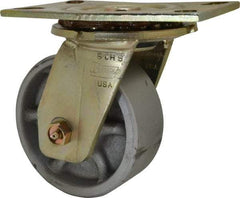 Albion - 5" Diam x 2" Wide x 6-1/2" OAH Top Plate Mount Swivel Caster - Semi-Steel, 1,750 Lb Capacity, Sealed Roller Bearing, 4-1/2 x 6-5/16" Plate - Eagle Tool & Supply