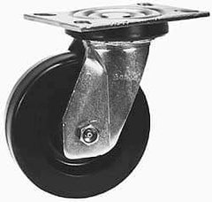 Albion - 6" Diam x 2" Wide x 7-1/2" OAH Top Plate Mount Swivel Caster - Phenolic, 1,500 Lb Capacity, Sealed Roller Bearing, 4-1/2 x 6-5/16" Plate - Eagle Tool & Supply