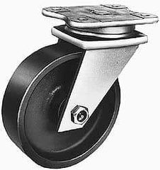 Albion - 6" Diam x 2-1/2" Wide x 8-1/8" OAH Top Plate Mount Swivel Caster - Semi-Steel, 2,500 Lb Capacity, Roller Bearing, 5-1/4 x 7-1/8" Plate - Eagle Tool & Supply