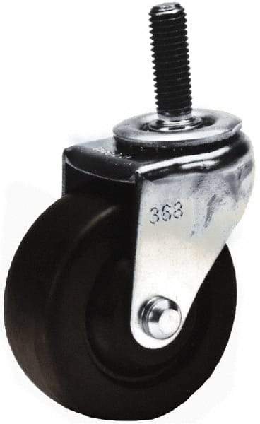 Shepherd - 3" Diam x 13/16" Wide x 3-1/2" OAH Stem Mount Swivel Caster with Brake - Soft Rubber, 110 Lb Capacity, Nylon Bearing, 3/8-16 x 1-1/2" Threaded Stem - Eagle Tool & Supply