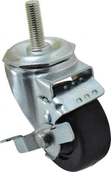 Albion - 3" Diam x 1-1/4" Wide x 4-1/4" OAH Stem Mount Swivel Caster with Brake - Soft Rubber, 150 Lb Capacity, Nylon Bearing, 1/2-13 x 1-1/2" Threaded Stem - Eagle Tool & Supply