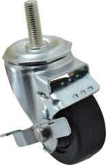 Albion - 3" Diam x 1-1/4" Wide x 4-1/4" OAH Stem Mount Swivel Caster with Brake - Soft Rubber, 150 Lb Capacity, Nylon Bearing, 1/2-13 x 1-1/2" Threaded Stem - Eagle Tool & Supply