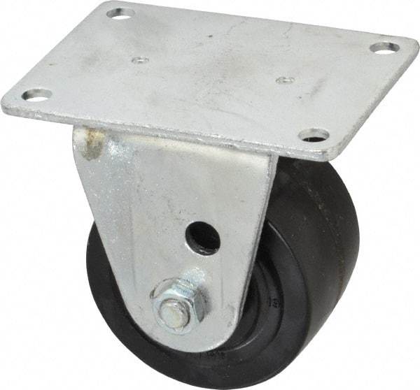 Albion - 3" Diam x 1-13/16" Wide x 3-31/32" OAH Top Plate Mount Rigid Caster - Phenolic, 700 Lb Capacity, Roller Bearing, 3-1/8 x 4-1/8" Plate - Eagle Tool & Supply