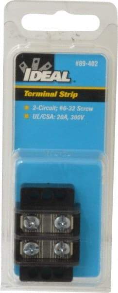 Ideal - 2 Poles, 300 Volt, 30 Amp, -40 to 266°F, Polyester Thermoplastic, Polyester Thermoplastic Multipole Terminal Block - Zinc Plated Steel, 22 to 12 AWG Compatibility, 0.56 Inch High - Eagle Tool & Supply