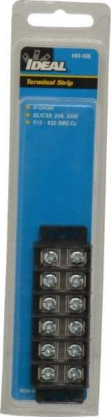 Ideal - 6 Poles, 300 Volt, 30 Amp, -40 to 266°F, Polyester Thermoplastic, Polyester Thermoplastic Multipole Terminal Block - Zinc Plated Steel, 22 to 12 AWG Compatibility, 0.56 Inch High - Eagle Tool & Supply
