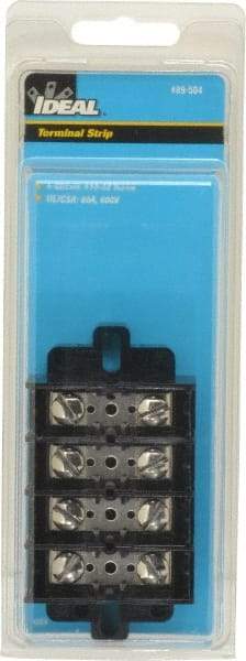 Ideal - 4 Poles, 600 Volt, 60 Amp, -40 to 266°F, Polyester Thermoplastic, Polyester Thermoplastic Multipole Terminal Block - Nickle Plated Brass, 22 to 6 AWG Compatibility, 1-1/4 Inch High - Eagle Tool & Supply