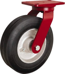 Hamilton - 10" Diam x 2-3/4" Wide, Rubber Swivel Caster - 700 Lb Capacity, Top Plate Mount, 4-1/2" x 6-1/2" Plate, Straight Roller Bearing - Eagle Tool & Supply