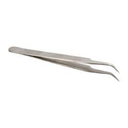 Value Collection - 4-3/8" OAL 7-SA Dumont-Style Swiss Pattern Tweezers - Curved Shanks with Beveled Edges, Plain, Sharp Points - Eagle Tool & Supply