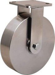 Hamilton - 8" Diam x 2" Wide x 9-1/2" OAH Top Plate Mount Rigid Caster - Stainless Steel, 1,600 Lb Capacity, Stainless Steel Double Shielded Precision Ball Bearing, 4 x 4-1/2" Plate - Eagle Tool & Supply