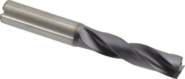 Kennametal - 12.8mm 180° Spiral Flute Solid Carbide Screw Machine Drill Bit - Right Hand Cut, 60mm Flute Length, 107mm OAL, Flat-Bottom Point, Straight Shank, Through Coolant - Eagle Tool & Supply
