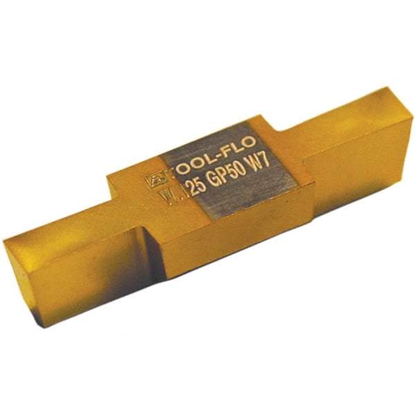 Tool-Flo - 187V84 Grade GP50C, 3.18mm Cutting Width Carbide Grooving Insert - 1/4" Max Depth of Cut, Neutral, TiN Finish - Eagle Tool & Supply