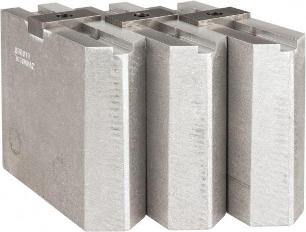 Abbott Workholding Products - Tongue & Groove Attachment, Square Soft Lathe Chuck Jaw - 3 Jaws, Aluminum, 2-1/8" Btw Mount Hole Ctrs, 4-1/2" Long x 1-1/2" Wide x 4" High, 1/2" Groove, 1/2" Fastener - Eagle Tool & Supply