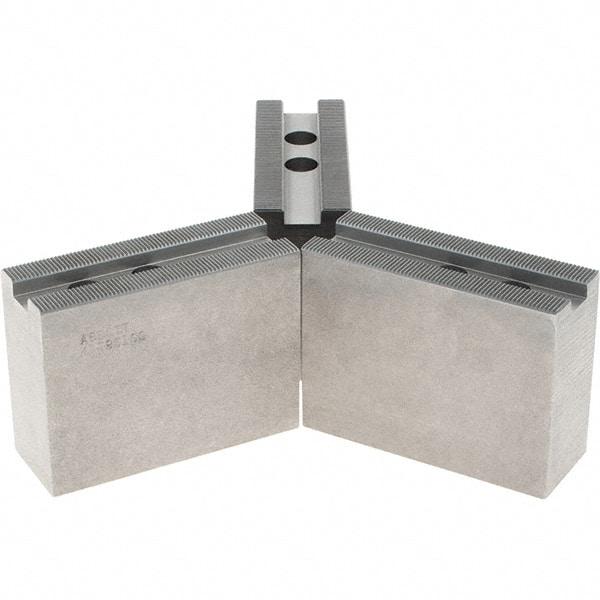 Abbott Workholding Products - 1.5mm x 60° Serrated Attachment, Square Soft Lathe Chuck Jaw - 3 Jaws, Steel, 63/64" Btw Mount Hole Ctrs, 4" Long x 1-1/2" Wide x 3" High, 0.5512" Groove, 0.4724" & 12mm Fastener - Eagle Tool & Supply