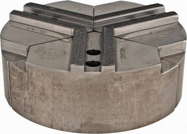 Abbott Workholding Products - 1.5mm x 60° Serrated Attachment, Round Soft Lathe Chuck Jaw - 3 Jaws, Steel, 0.7874" Btw Mount Hole Ctrs, 6" Wide x 2" High, 0.4724" Groove, 0.3937" & 10mm Fastener - Eagle Tool & Supply