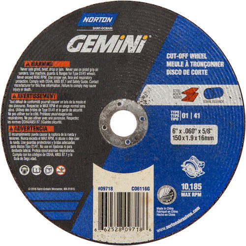 150 mm × 1.6 mm × 5/8″ Gemini Circular Saw Cut-Off Wheel U57A 36 Q Type 01/41 - Eagle Tool & Supply