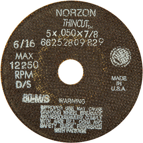 5″ × 1/2″ × 7/8″ NorZon Plus Right Angle Cut-Off Wheel Type 01 Straight 36 Grit - Eagle Tool & Supply