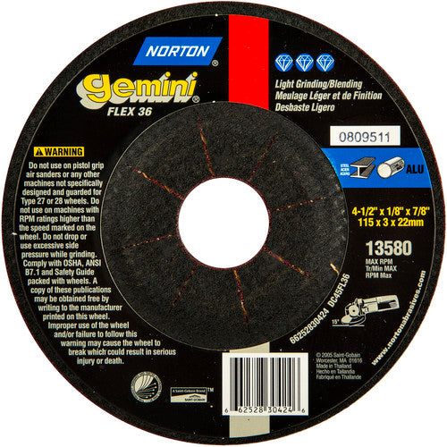 ‎4-1/2″ × 1/8″ × 7/8″ Gemini Non-Woven Depressed Center Wheel Type 27 36 Grit - Eagle Tool & Supply